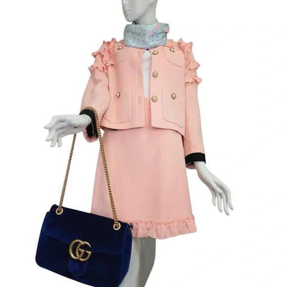 💕SOLD💕GUCCI Ruffle-trimmed Silk And Wool-blend Jacket In blush pink - Picture 2 of 8